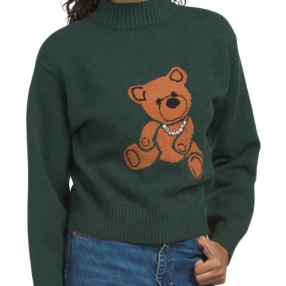 English Factory Endless Rose Teddy Bear Knit Sweater Dark Green NEW - Picture 2 of 5